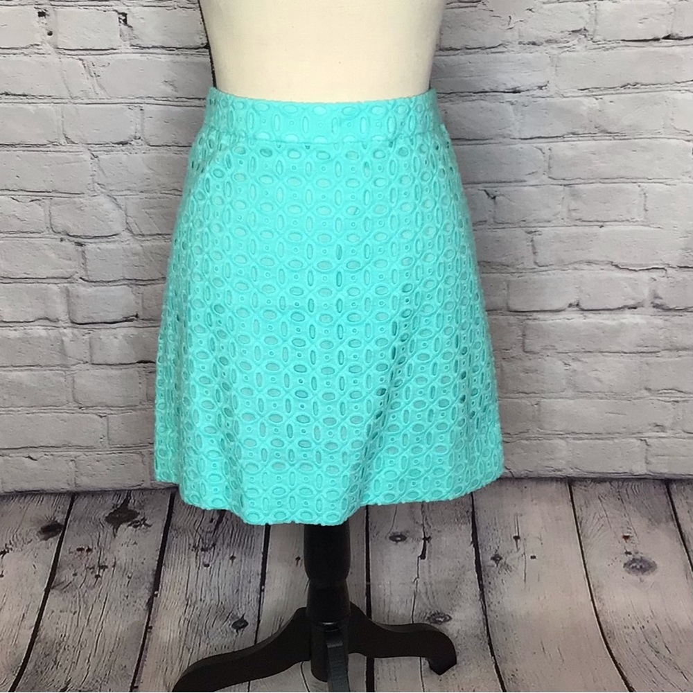 J. Crew Factory Vivid Aqua Eyelet Cotton Straight Skirt 8 NWT